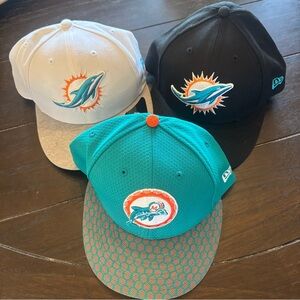 Miami Dolphins New Era Fitted Hat Lot | Size 7 1/4 | 3 Hats NFL Cap Set